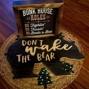 Country Decor 2 pc bundle “Don’t wake the bear” sign and “Bunk house rules” sign